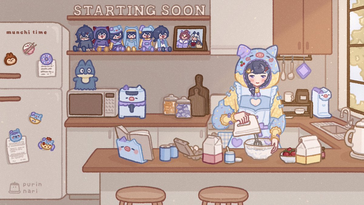 purinnari_'s tweet photo. ꒰ commission 🍮 work ꒱

early last year i made this cozy kitchen themed starting soon illustration for the wonderful @MunchiTime_ ✨

i love all the little easter eggs i was asked to include and i'm so happy with how it turned out! 🤍

thank you for trusting me! #MunchiArt https://t.co/qwyYsSdSnT