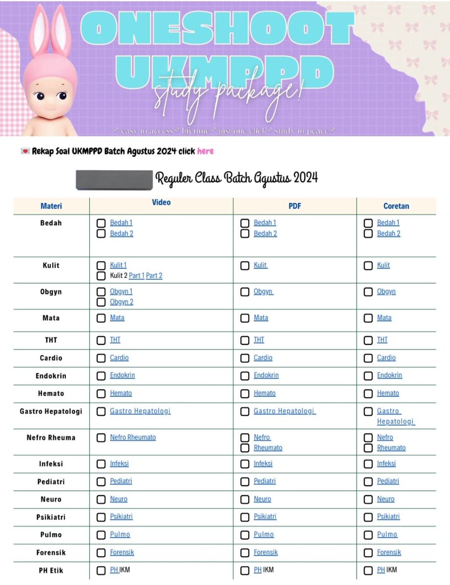 aestheticnotes's tweet image. ‼️‼️PROMO PAKET UKMPPD‼️‼️

hanya dengan 99k udah lengkap dapat kelas 6 bimbel. udah termasuk kelas persiapan aipki, persiapan ukmppd dan persiapan osce kompre/osce ukmppd yaa. materi updated BATCH AGUSTUS 2024. kalau mau tanya2 boleh ya