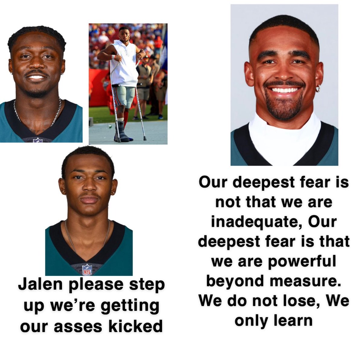 BallsDeepInYm3's tweet photo. Yeah the Eagles got embarrassed at home in the playoffs but at least Jalen Hurts is gonna have a great quote ready for them in the locker room https://t.co/X2Gb1Tw6n3