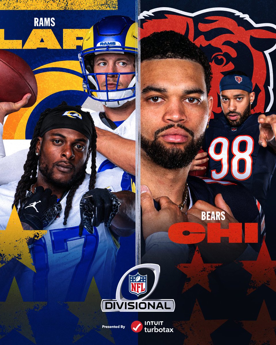 NFL's tweet image. The NFC Divisional Round is set! #NFLPlayoffs 

@49ers vs. @Seahawks 
@RamsNFL vs. @ChicagoBears