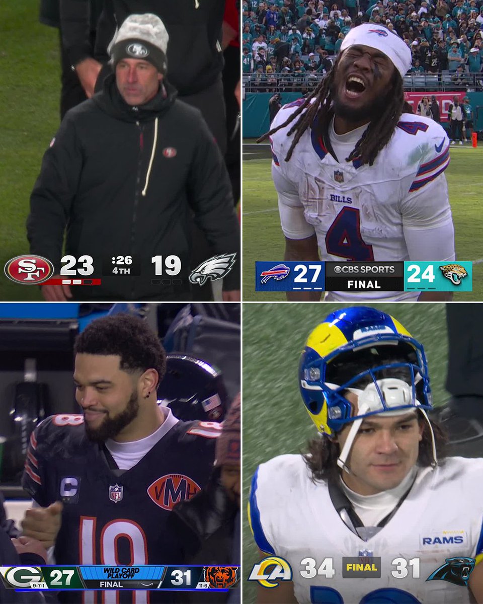 NFL's tweet image. All four Wild Card games have been decided by one score 🔥 #NFLPlayoffs