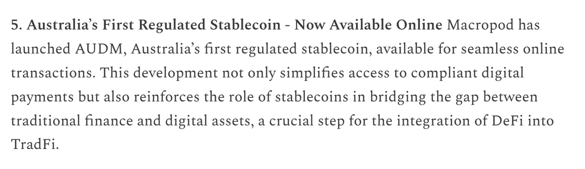 Thanks, <a href="/CaptDeFi/">Mark Monfort</a>, for the shoutout in the latest #ChainReaction - ICYMI $AUDM now available directly via macropod.com 🦘

australiandefiassociation.substack.com/p/chain-reacti…