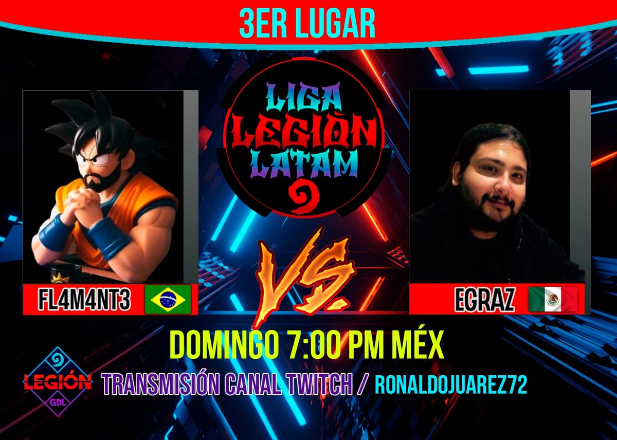 🔥 ¡Ya estamos EN VIVO por Twitch.tv/ronaldojuarez72  !🔥  
Hoy se define el 3er lugar de la liga

🇧🇷 FL4m4nt3 vs <a href="/egrazHS/">Erick Gracia</a> 🇲🇽  
⚔️ Dos titanes, una sola victoria.

¡No te lo pierdas! Únete a la transmisión y sé parte de este enfrentamiento épico que quedará en la historia.