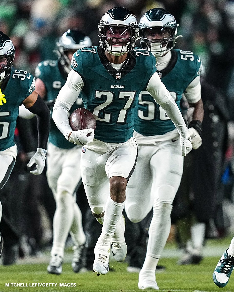 ESPNInsights's tweet image. Despite the loss, Quinyon Mitchell becomes the fifth Eagles player with multiple interceptions in a playoff game. 

Mitchell is also the first Eagles player with interception and forced fumble in playoff game since Brian Dawkins in 2004 NFC Championship vs Falcons.