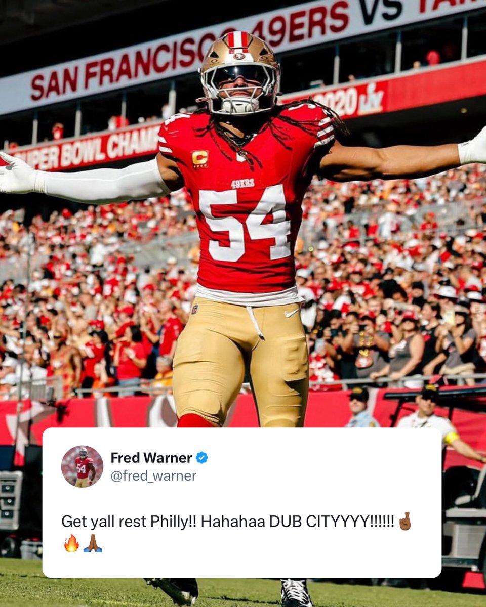 TheSFNiners's tweet image. #49ers Fred Warner has a message for Philly 💀