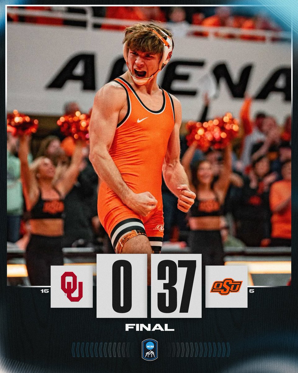 FIRST BEDLAM SHUTOUT SINCE 1982 🤠

No. 5 <a href="/CowboyWrestling/">OSU Cowboy Wrestling</a> defeats No. 15 Oklahoma, 37-0, to win the annual Bedlam Dual. 

#NCAAWrestling