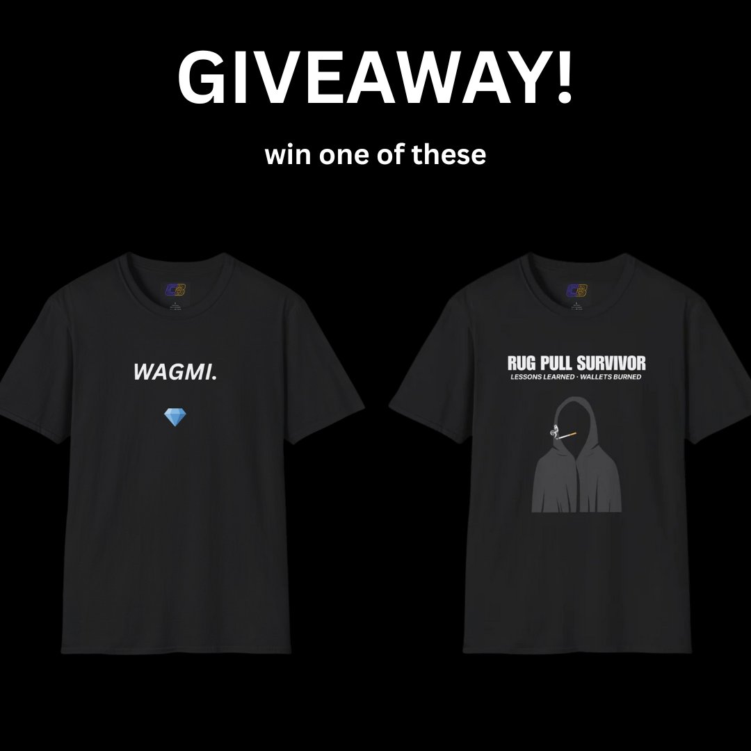 cryptobrostore's tweet image. GIVEAWAY!  

Winner gets their pick - WAGMI diamond tee or Rug Pull Survivor tee.  

TO ENTER- 
1. FOLLOW - @cryptobrostore
2. RT THIS POST   

Ends Wednesday Jan 14th 8pm EST (US shipping only)