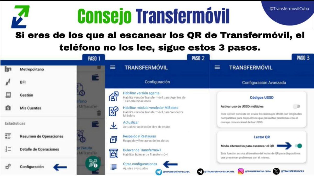 😩 ¿Escaneas el QR de #Transfermóvil y nada de nada?  
📲 APK al día ✅  
📸 Permiso de cámara ✅  
…y aún así no funciona 😤  
🧠 ¡Tranquilo! Sigue los 3 pasos de la imagen 👇