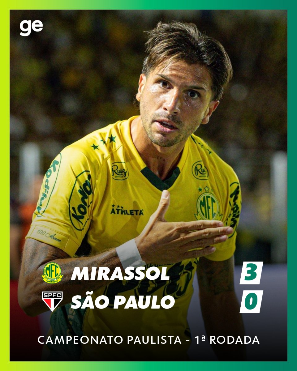 geglobo's tweet image. Mirassol amassa o São Paulo na rodada de abertura do Paulistão ➡️ glo.bo/49y6mzm

📷 JP Pinheiro/Agência Mirassol