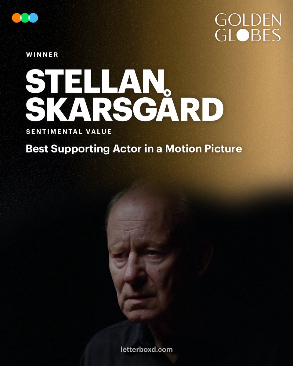 letterboxd's tweet image. Stellan Skarsgård wins Best Supporting Actor in a Motion Picture for Sentimental Value 🏆 

#GoldenGlobes