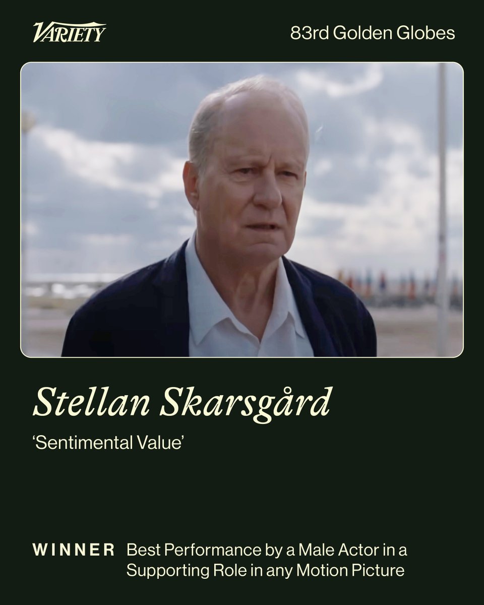 #GoldenGlobes: Stellan Skarsgård ("Sentimental Value") wins the Golden Globe for Best Performance by a Supporting Actor in Any Motion Picture.

See all the winners: variety.com/lists/golden-g…