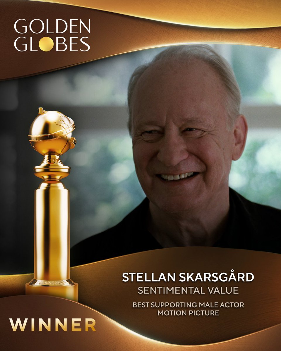 goldenglobes's tweet image. And the #GoldenGlobes award for Best Supporting Male Actor  – Motion Picture goes to... 🥁 Stellan Skarsgård for Sentimental Value! Congrats!