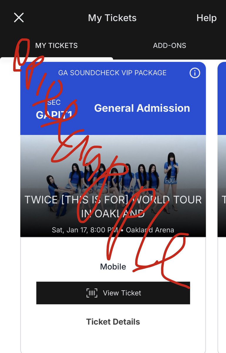 Wts Twice GA vip tickets for Oakland at the Oakland Arena 17/1/2026!

I can’t make it anymore for that Date so if you’re looking dm me!

🏷️ Twice tickets Twice [ This is For ] World in Oakland wts wtt Iso wtb Oakland Arena