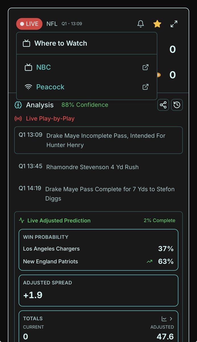 averageandy's tweet image. Update I made today. If you click the live indicator it’ll give you the viewing/streaming options that the game is available on. Still in its infancy so it may not catch all of them