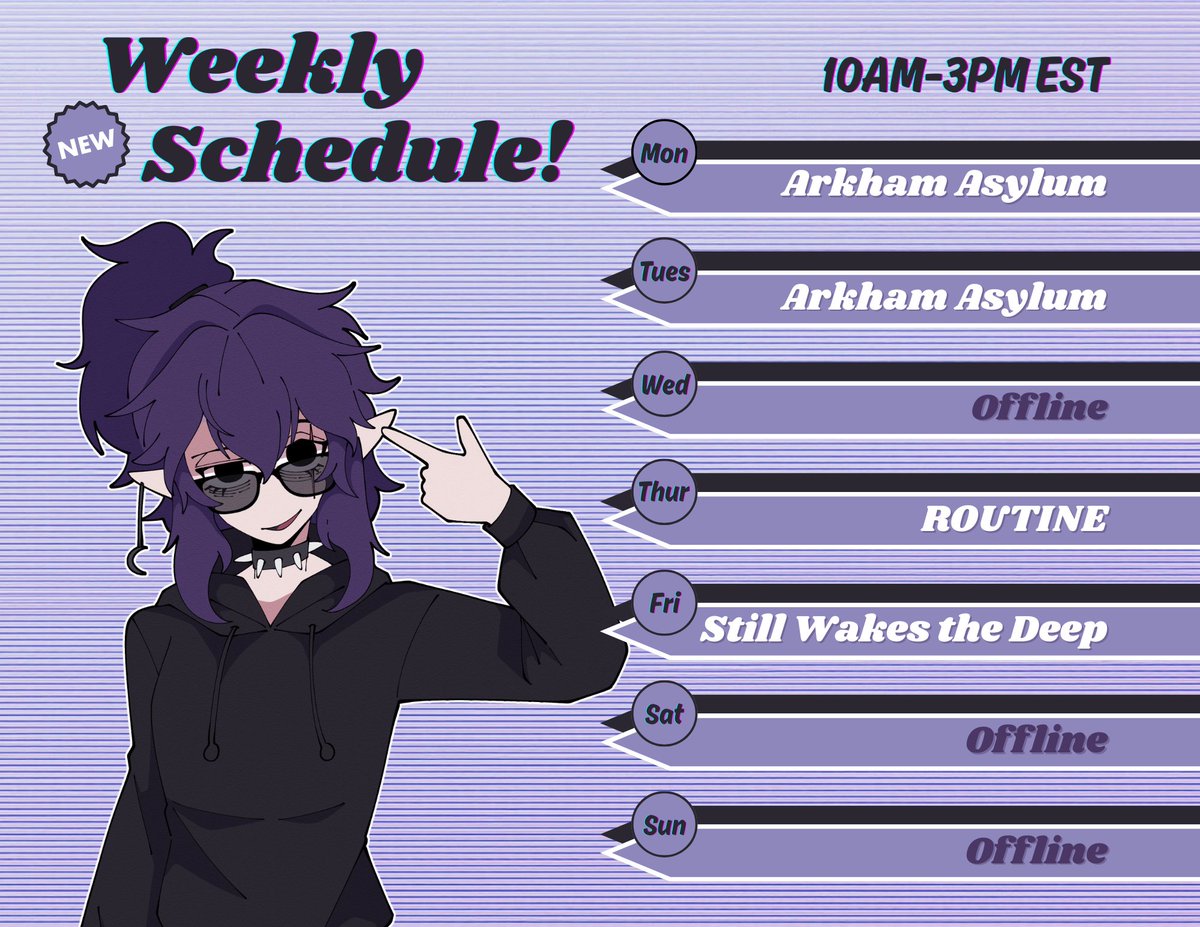 MavethVT's tweet image. NEW Schedule for Twitch!

Week: Jan 11 - 17
(this is how days will be laid out from now on)

► Monday &amp;amp; Tuesday - Batman Arkham Asylum!! (finally)

► Thursday - ROUTINE

► Friday - Still Wakes The Deep