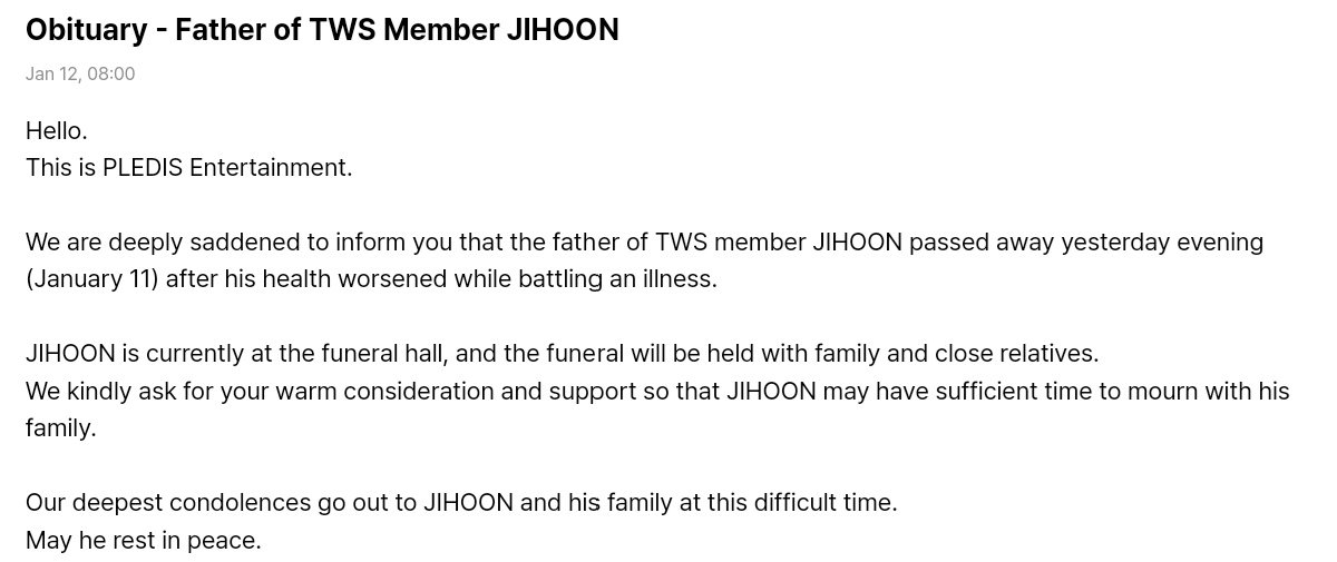 zhaoyufancokr's tweet image. this news truly breaks my heart 💔 i want to extend my deepest and most sincere condolences to jihoon and his family during this incredibly difficult time. Losing a parent is never easy, and i hope that his father finds peace and rest. may Jihoon and his loved ones find strength,…