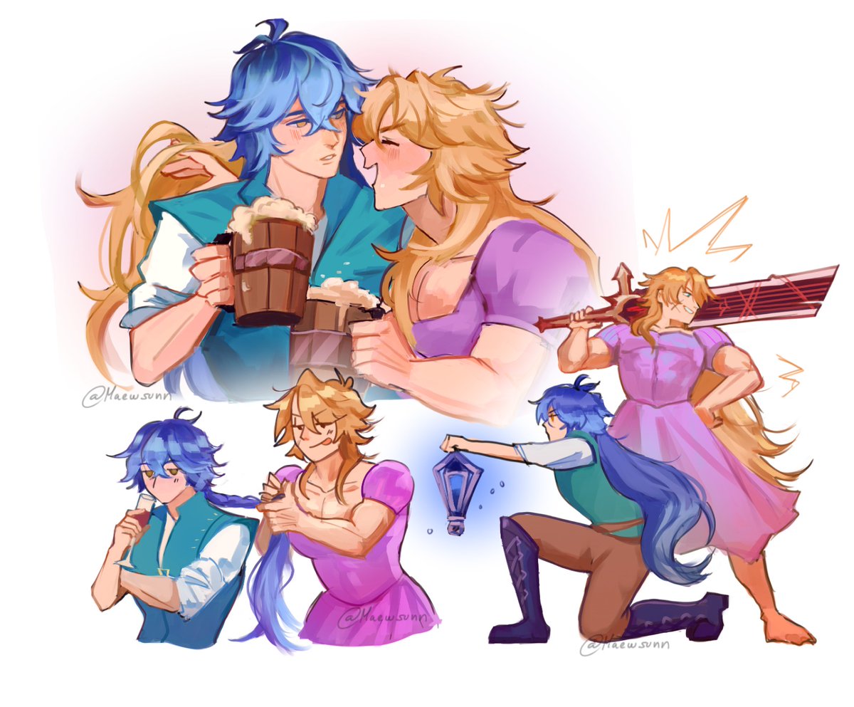 maewsunn's tweet image. Varflins as Tangled 🐛🌼 #varka #flins #Varflins #GenshinImpact #genshinimpactfanart