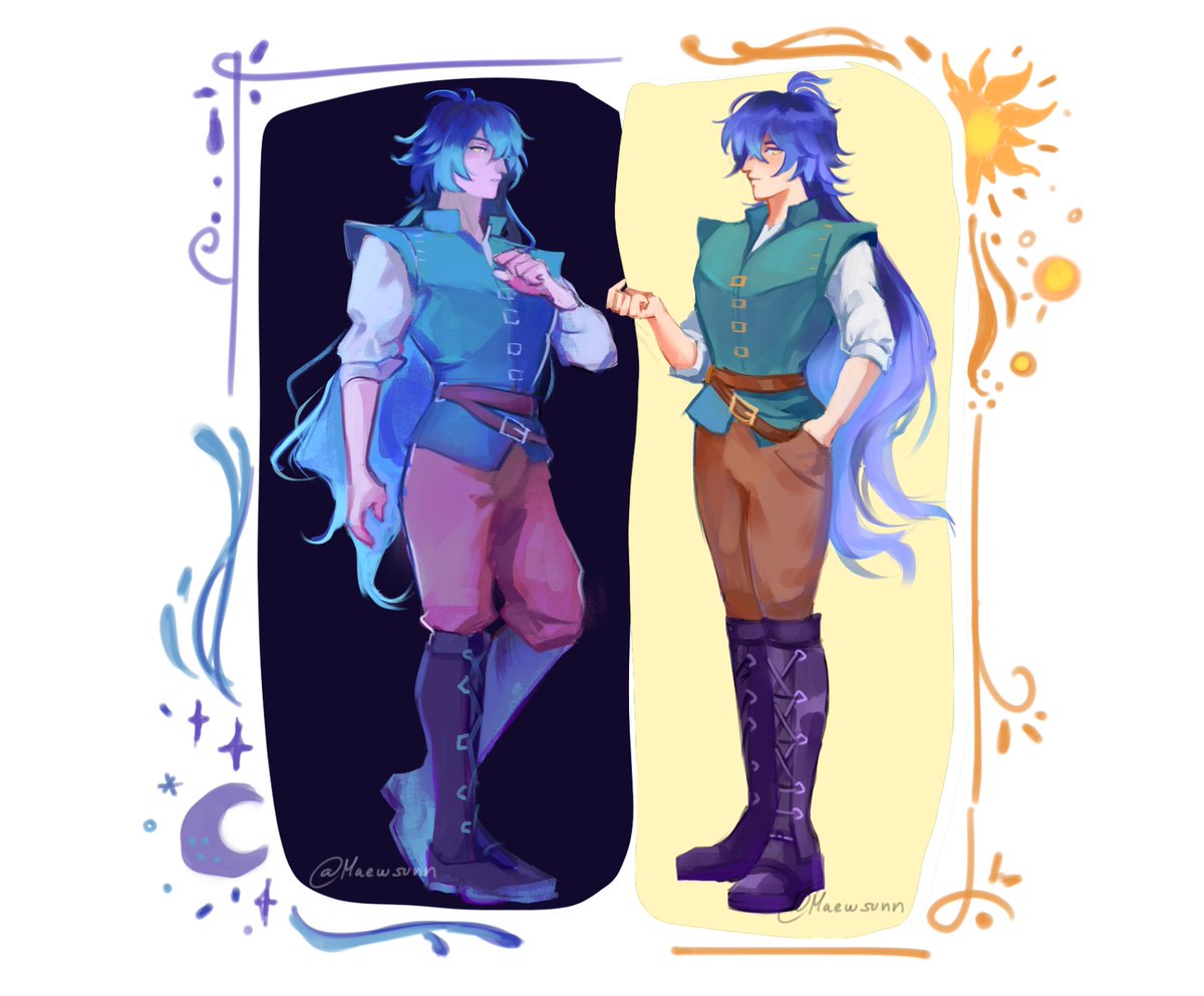 maewsunn's tweet image. Varflins as Tangled 🐛🌼 #varka #flins #Varflins #GenshinImpact #genshinimpactfanart