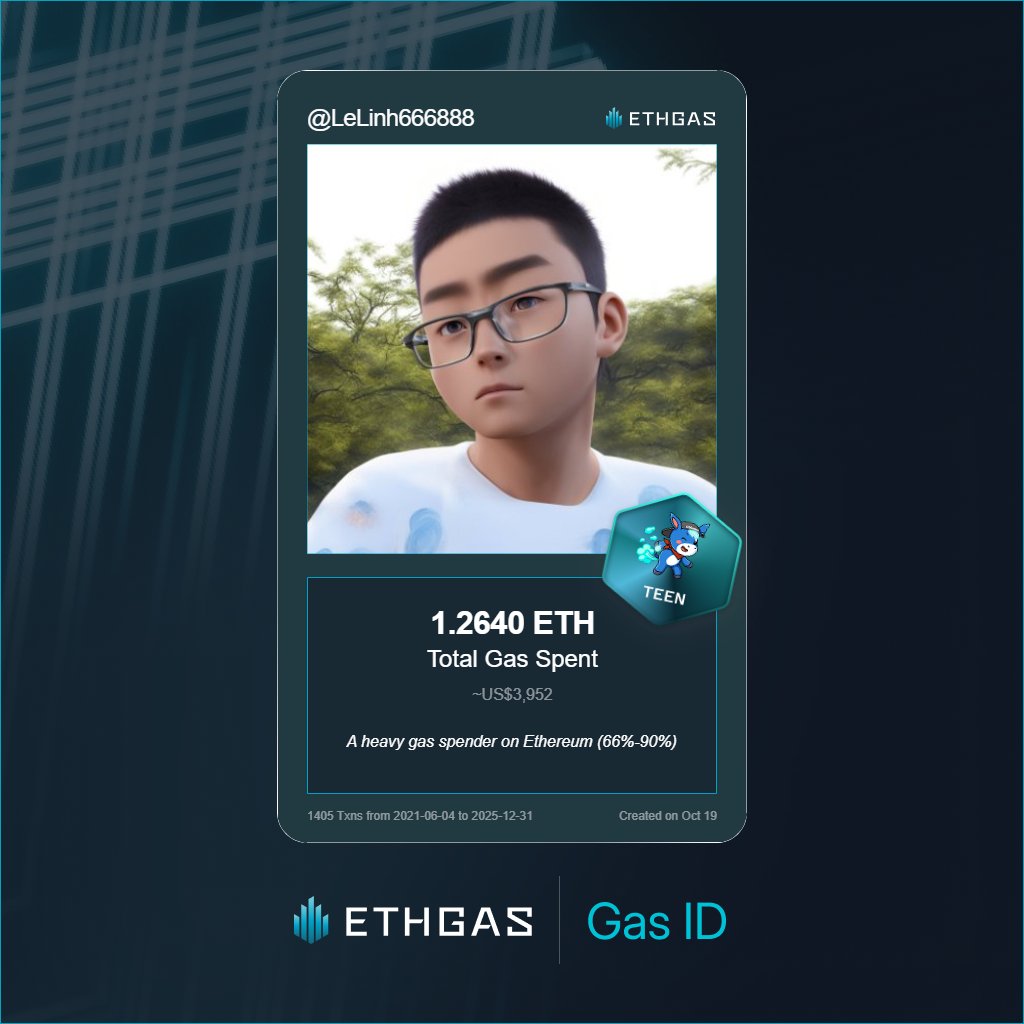 LeLinh666888's tweet photo. Discovered my Gas ID via ETHGas - turning my gas spend into rewards 🫘

As a Teen Jack, I've spent 1.264 ETH on gas but earned 720 Beans back.

Get your Gas ID and Beans here: https://t.co/ImyGdYOIjD https://t.co/Gy1qMAnzz7
