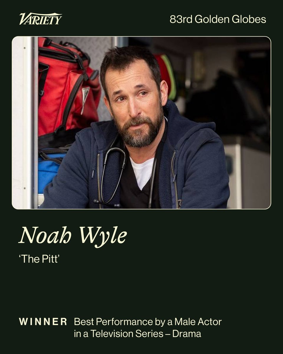 #GoldenGlobes: Noah Wyle ("The Pitt") wins the Golden Globe for Best Performance by a Lead Actor in a TV Series – Drama.

See all the winners: variety.com/lists/golden-g…