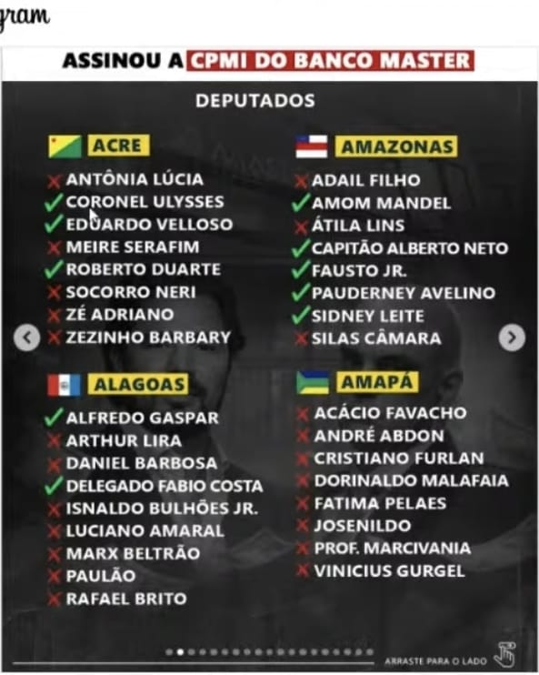 ATENÇÃO BRASIL‼️ 
VEJAM OS NOMES DOS DEPUTADOS QUE NÃO VOTARAM P/ C.P.M.I DO BANCO MASTER,  NÃO PODEMOS PERMITIR Q ESTES DEP. CONTINUE COMO NOSSOS REPRESENTANTES. 😡