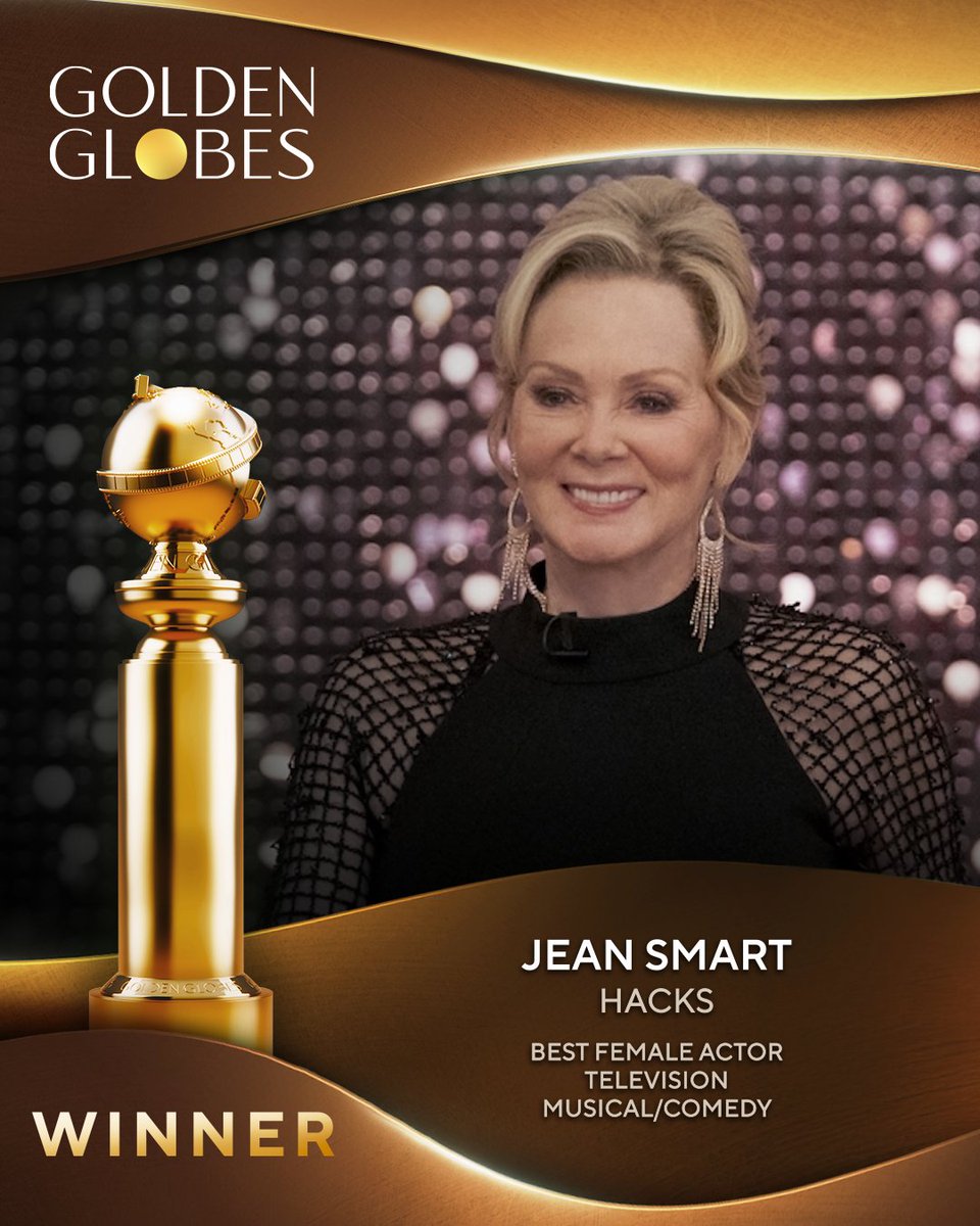 goldenglobes's tweet image. Jean Smart just won the 🏆 for Best Female Actor – Television – Musical/Comedy for Hacks! Congrats! #GoldenGlobes