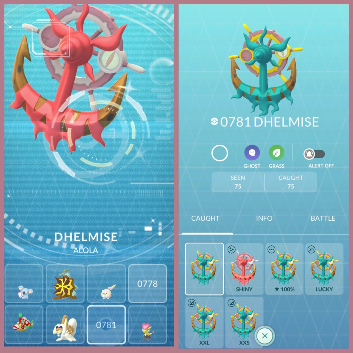 Pleased to complete the Dex for Dhelmise in only 75 encounters 🔥⚓