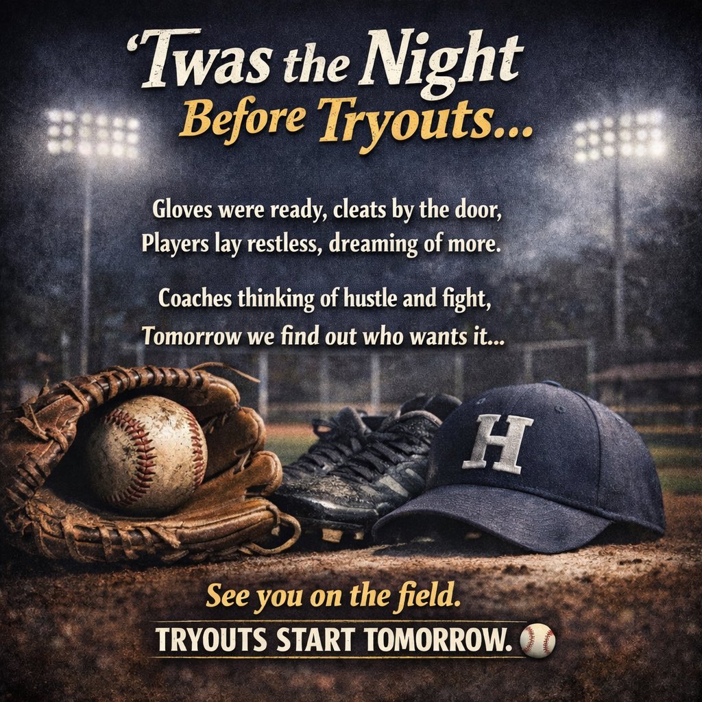 Twas the night before tryouts….

When: Monday and Tuesday from 3:30 PM - 6:30 PM
Where: West Port Baseball Field
What You Need: 
- approved athletic clearance
- 2.0 GPA

#ThePack #Tryouts #FHSAA #Spring #Baseball