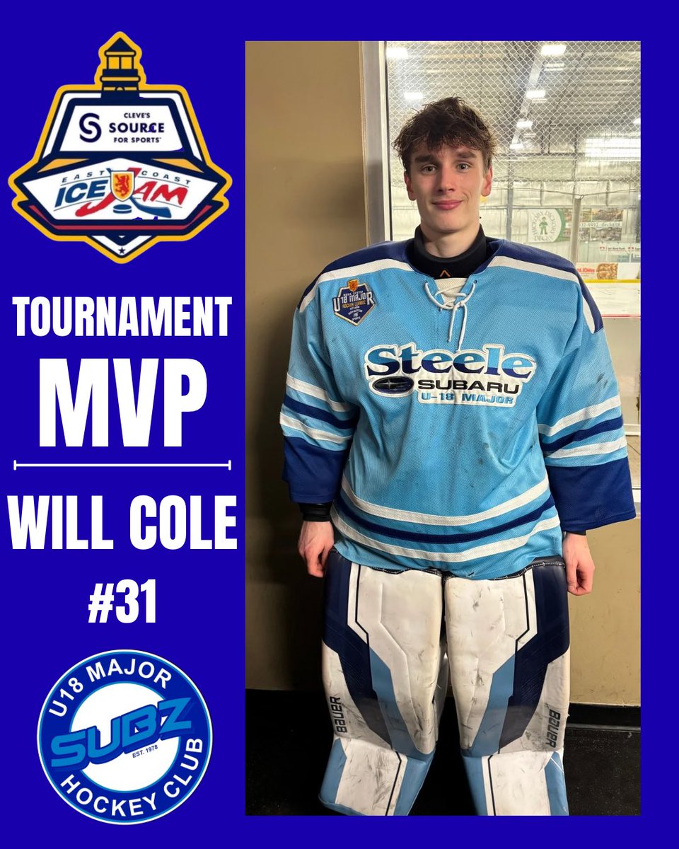 SteeleSubaruHky's tweet photo. Congratulations to Will Cole, your tournament MVP of the 2026 Cleve’s Source for Sports East Coast IceJam!! 🏆 https://t.co/FCpCVIuhnU