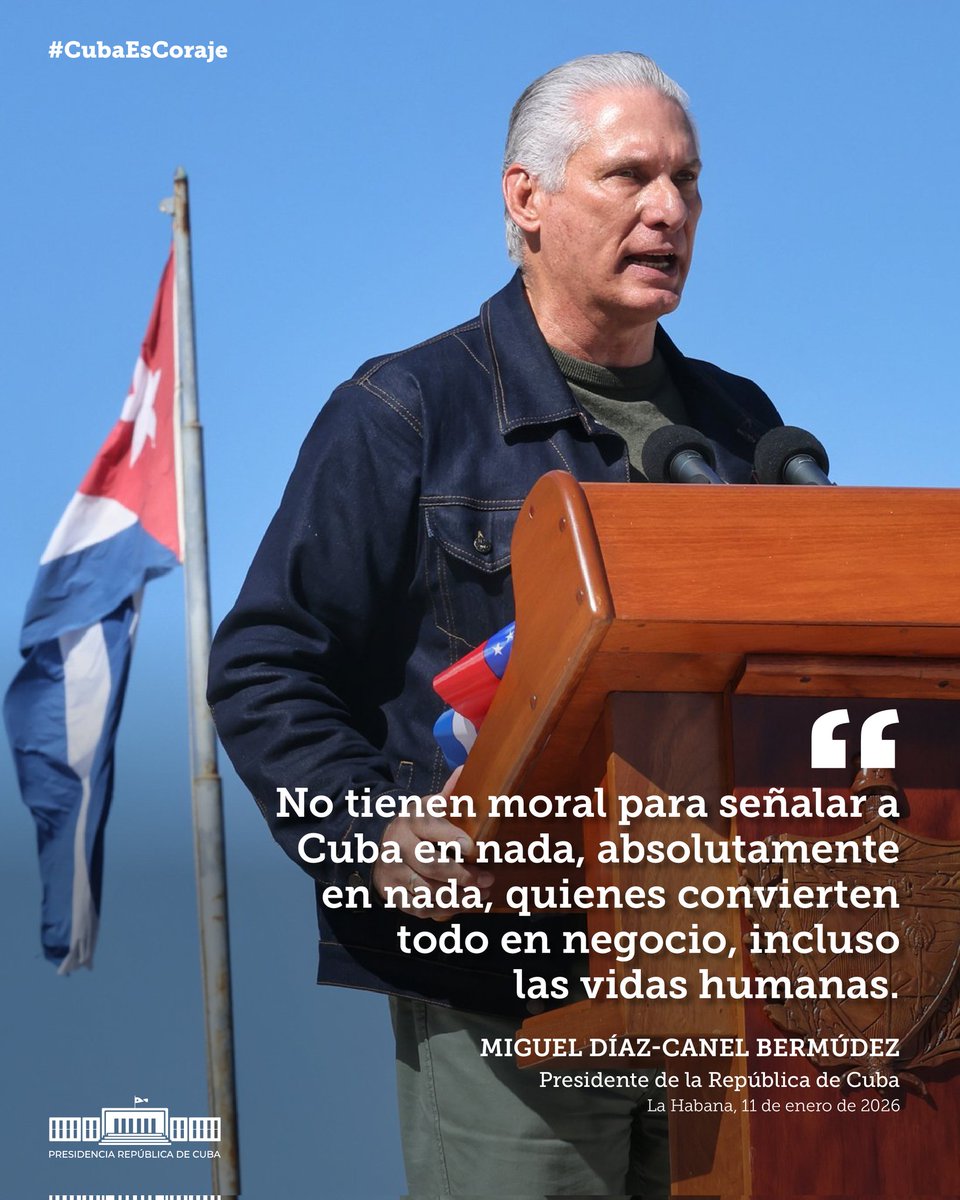 🇨🇺| Presidente <a href="/DiazCanelB/">Miguel Díaz-Canel Bermúdez</a>:

"No tienen moral para señalar a #Cuba en nada, absolutamente en nada, quienes convierten todo en negocio, incluso las vidas humanas".

#CubaEsCoraje