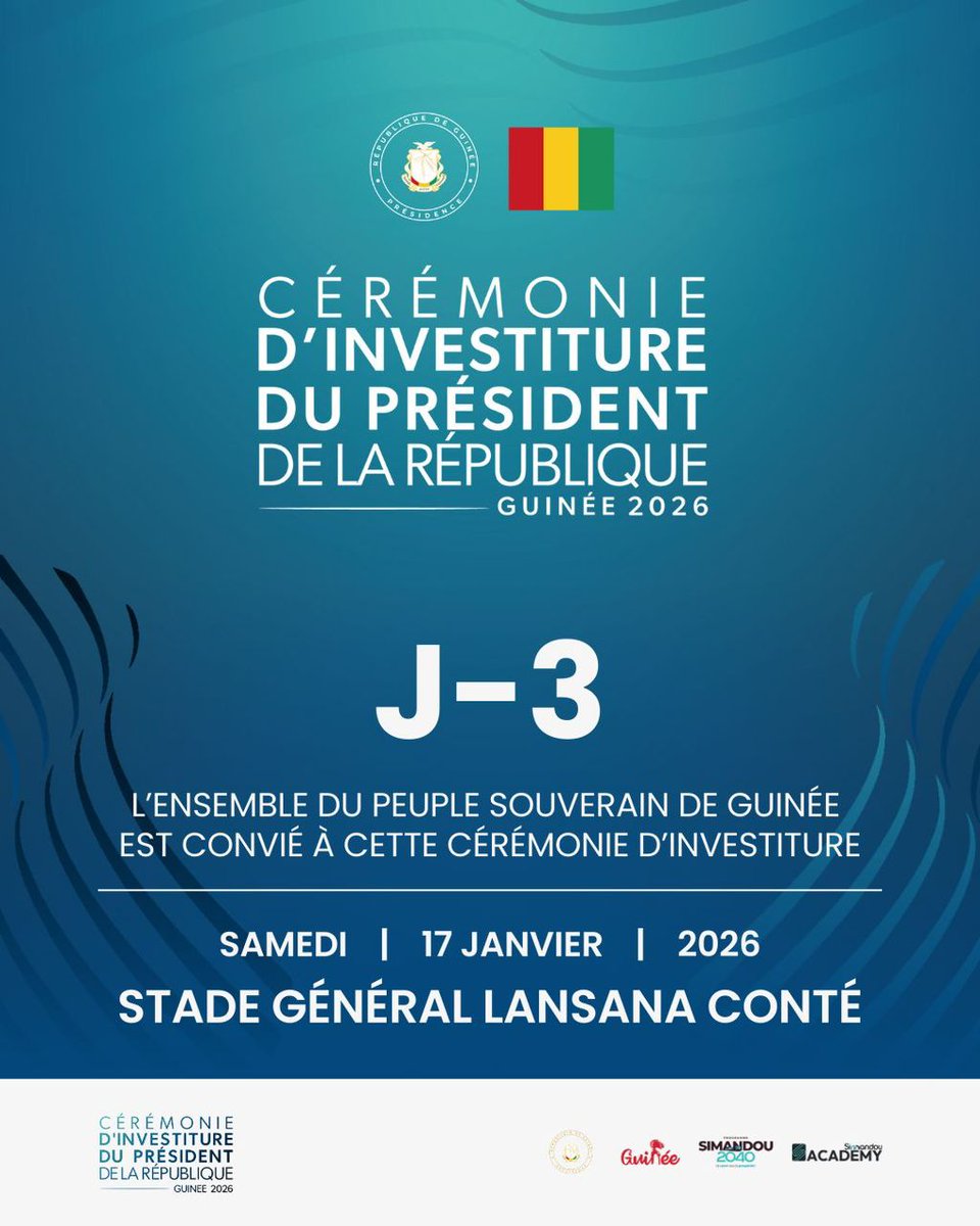 Presidence_gn's tweet image. 🔵| 𝐂𝐄́𝐑𝐄́𝐌𝐎𝐍𝐈𝐄 𝐃’𝐈𝐍𝐕𝐄𝐒𝐓𝐈𝐓𝐔𝐑𝐄 𝐃𝐔 𝐏𝐑𝐄́𝐒𝐈𝐃𝐄𝐍𝐓 𝐃𝐄 𝐋𝐀 𝐑𝐄́𝐏𝐔𝐁𝐋𝐈𝐐𝐔𝐄
▫️J-3

#InvestitureGN