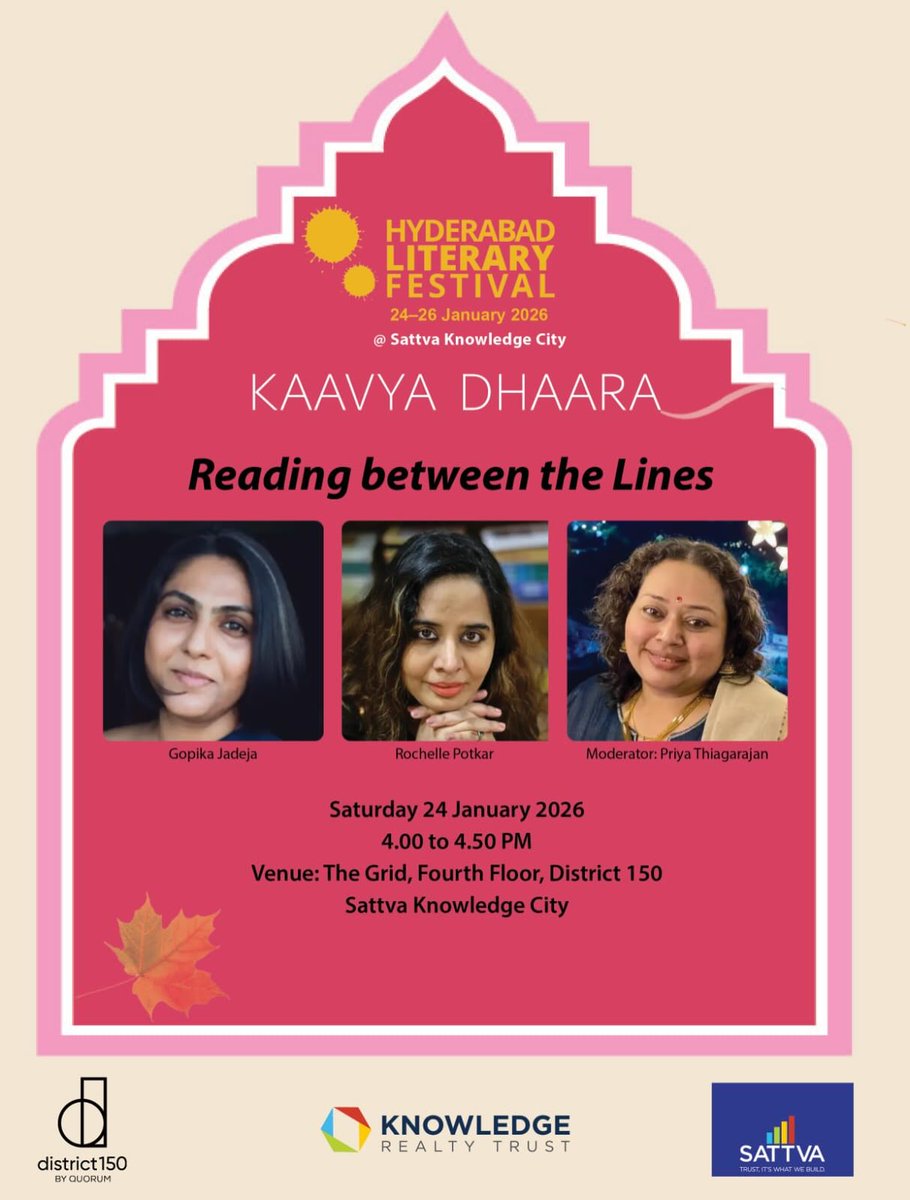 rochellepotkar's tweet photo. Looking forward to being part of the Hyderabad Literary Festival HLF 2026 on fiction and poetry panels, 24 January.
This festival feels like homecoming. It was warm and embracing then. It is the same years later.
Friends in Hyd, are you ready?! :)
#HLF2026 #HydLitFest https://t.co/mTxBfdteBM