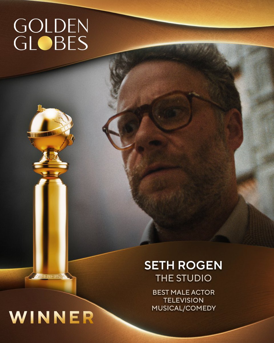 goldenglobes's tweet photo. Seth Rogen of  The Studio is a #GoldenGlobes winner! 🥳 https://t.co/NkP7E0qKUc
