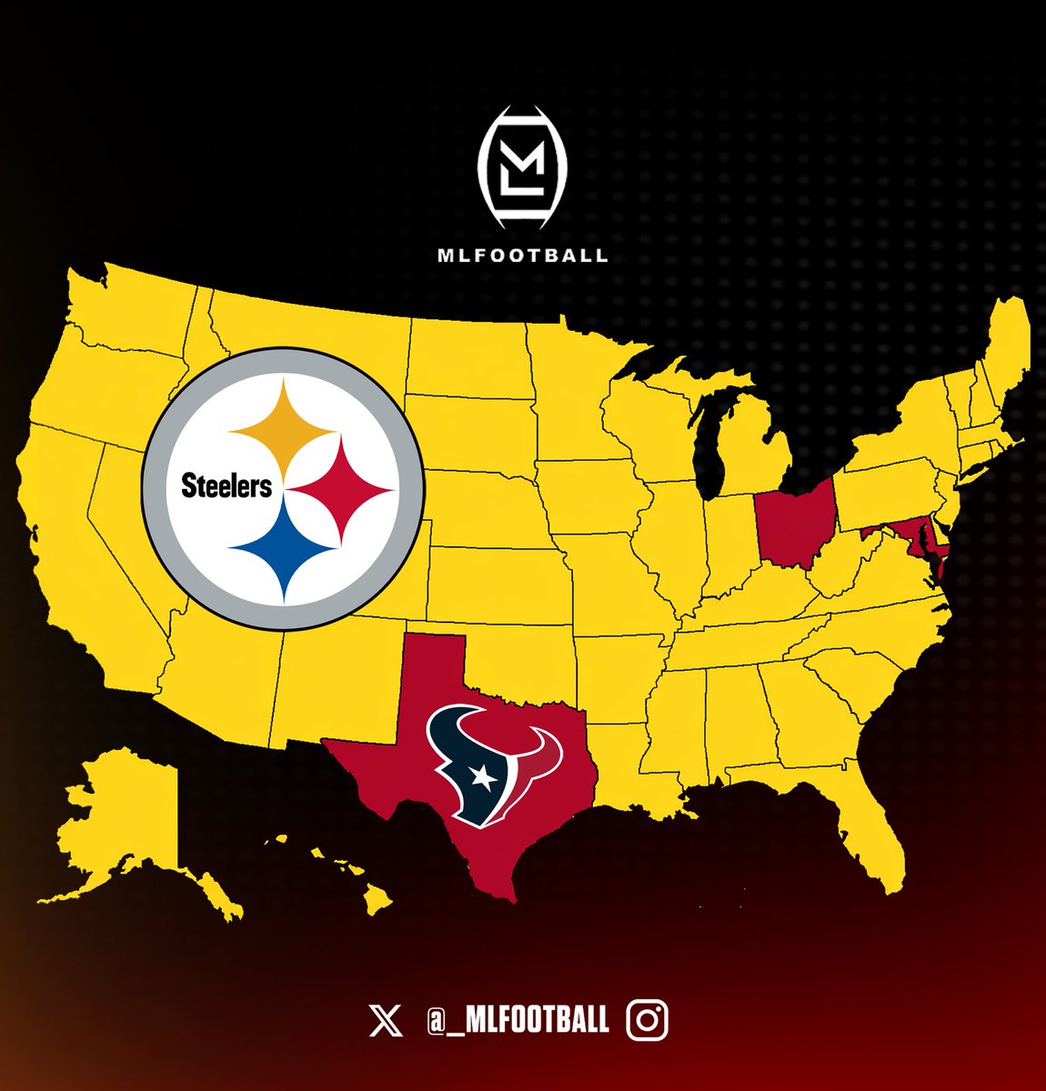 MLFootball's tweet image. MAP OF WHO THE ENTIRE USA IS ROOTING FOR TOMORROW NIGHT ON MONDAY NIGHT FOOTBALL: