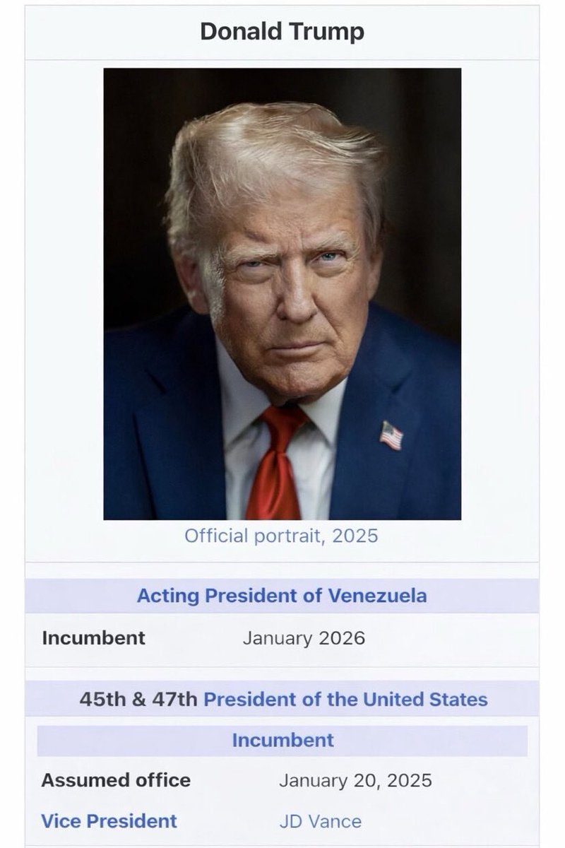 Trump hace minutos en su cuenta:

“Presidente interino de Venezuela” 🇻🇪🇺🇸