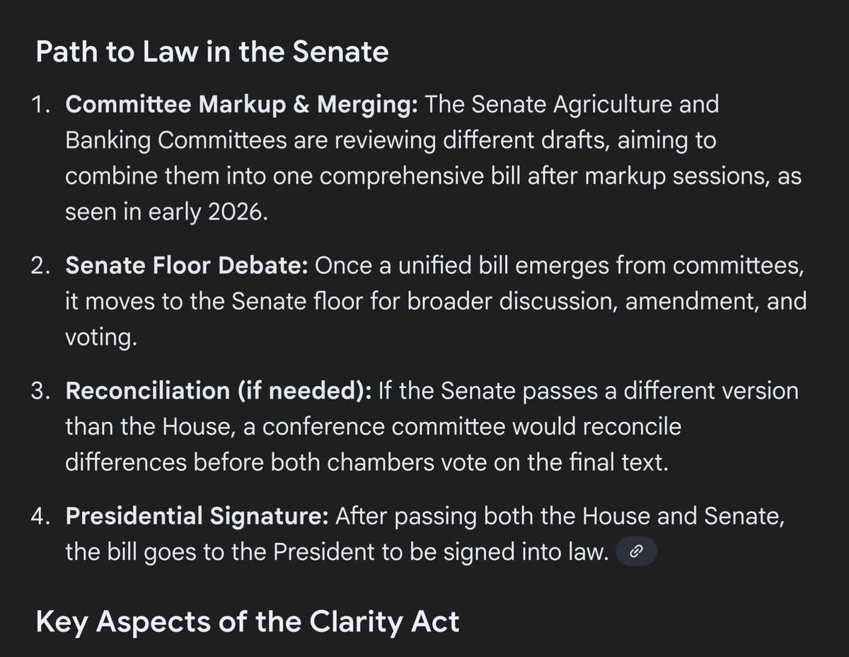 ChadSteingraber's tweet image. This week is about voting the Clarity Act out of committee.

It will then move to the floor, with several votes to finalize the bill.  IF we need reconciliation, it would go back to the House AFTER passing the Senate for another vote.

If the US government shuts down again.. we…