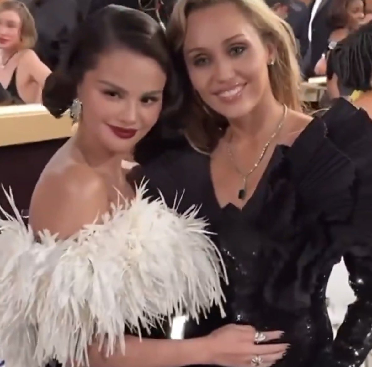 Selena Gomez and Miley Cyrus at the 2026 Golden Globes