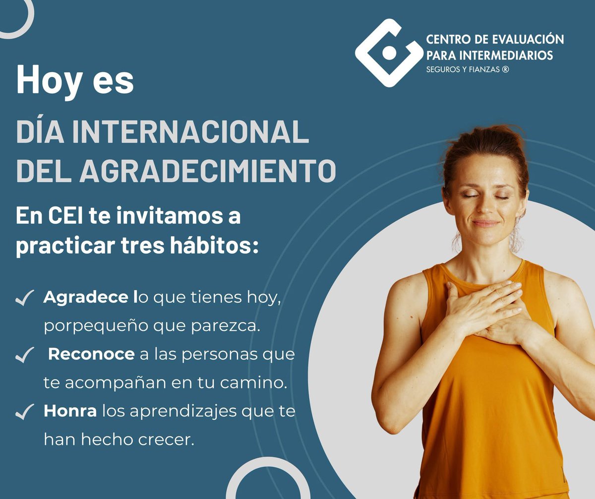 La gratitud nos ayuda a valorar lo que somos, lo que tenemos y a quienes nos rodean.

 Agradecer también transforma la manera en que vivimos y nos relacionamos.

 #CEI #Bienestar #Gratitud #CrecimientoPersonal