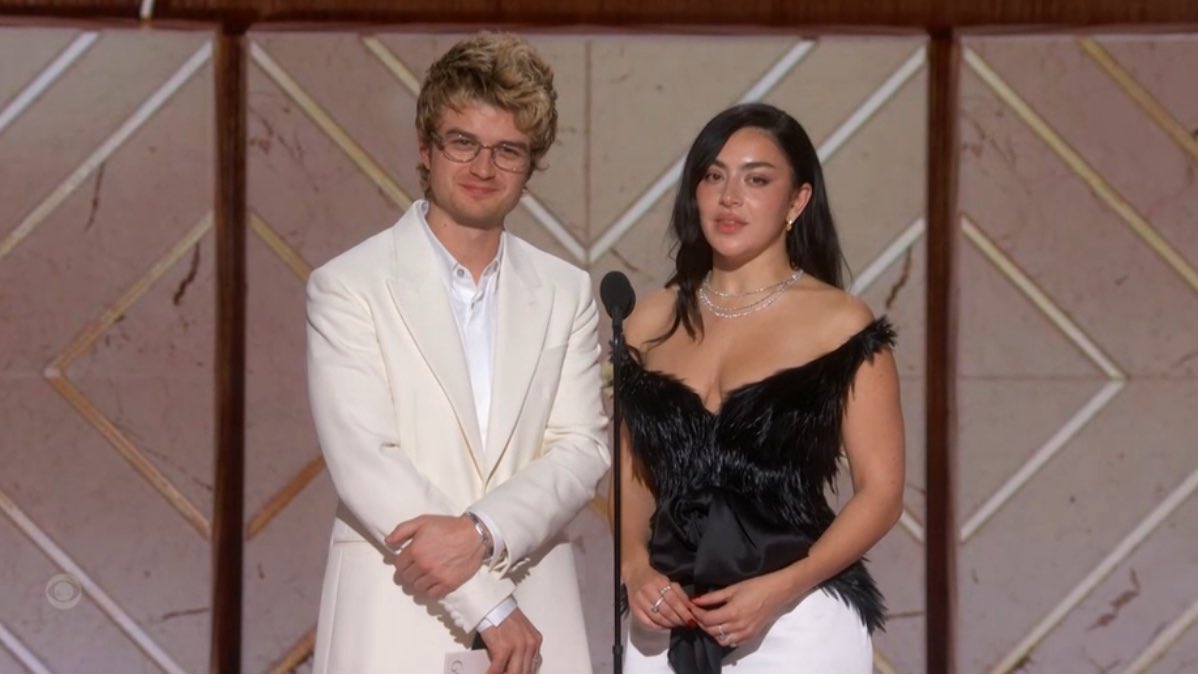 Joe Keery and Charli XCX presenting “Best Original Song for a Motion Picture” at the #GoldenGlobes