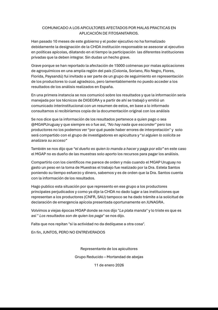 NestorCausa's tweet image. Los apicultores afectados por la mortandad  siguen esperando una respuesta sobre que mato sus abejas. 
Mientras tanto se sigue trabajando pero con una sensación amarga de volver a otras épocas, esperemos estar equivocados.@MGAPUruguay #SAU #CNFR #CHDA