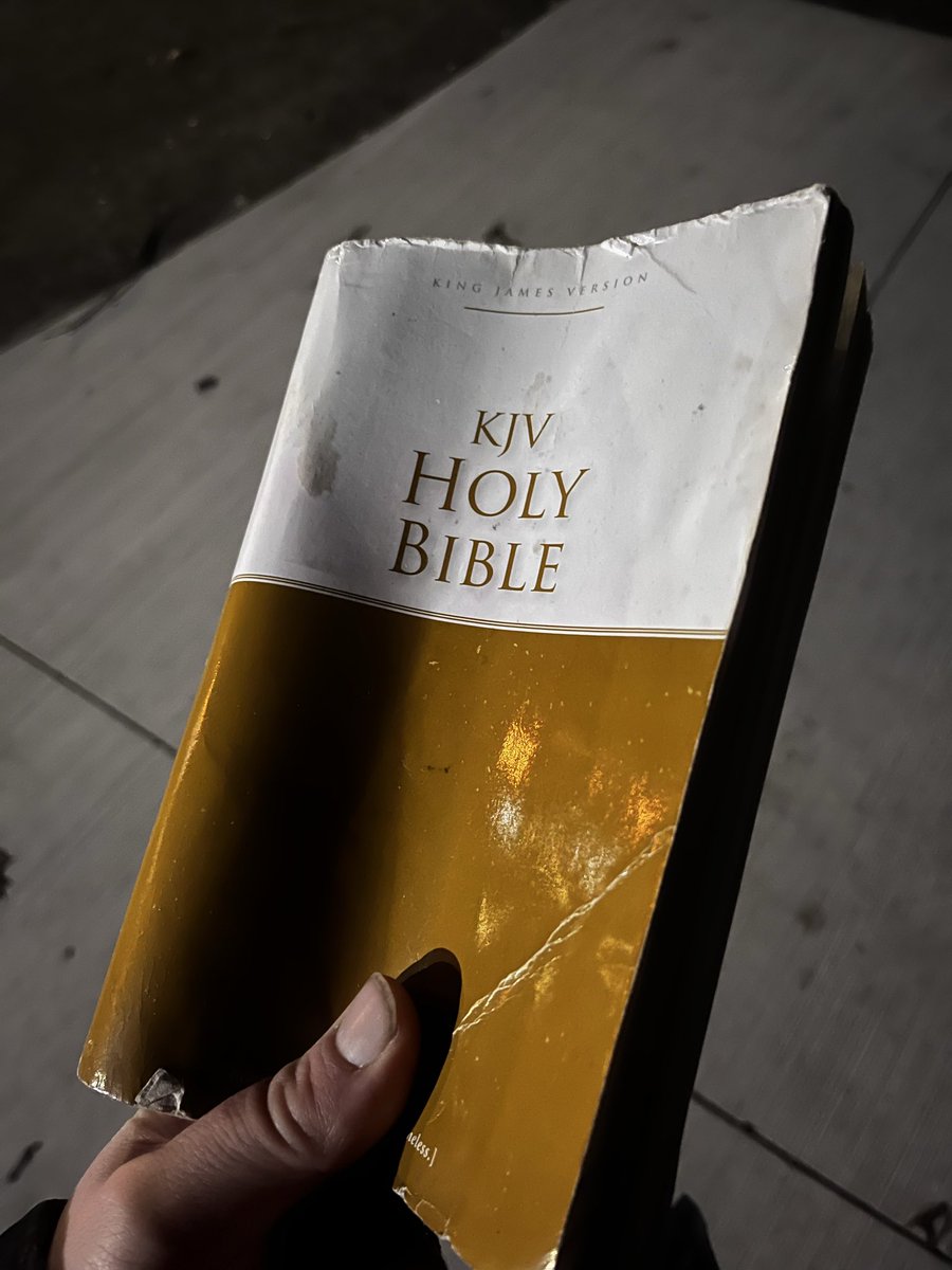 DrewNagy1's tweet photo. I bought a paperback KJV Bible a few weeks ago to keep in my jacket pocket and it gets bigger in the rain; it also leaves more room for interpretation afterwards. https://t.co/eMOTQ8kznC