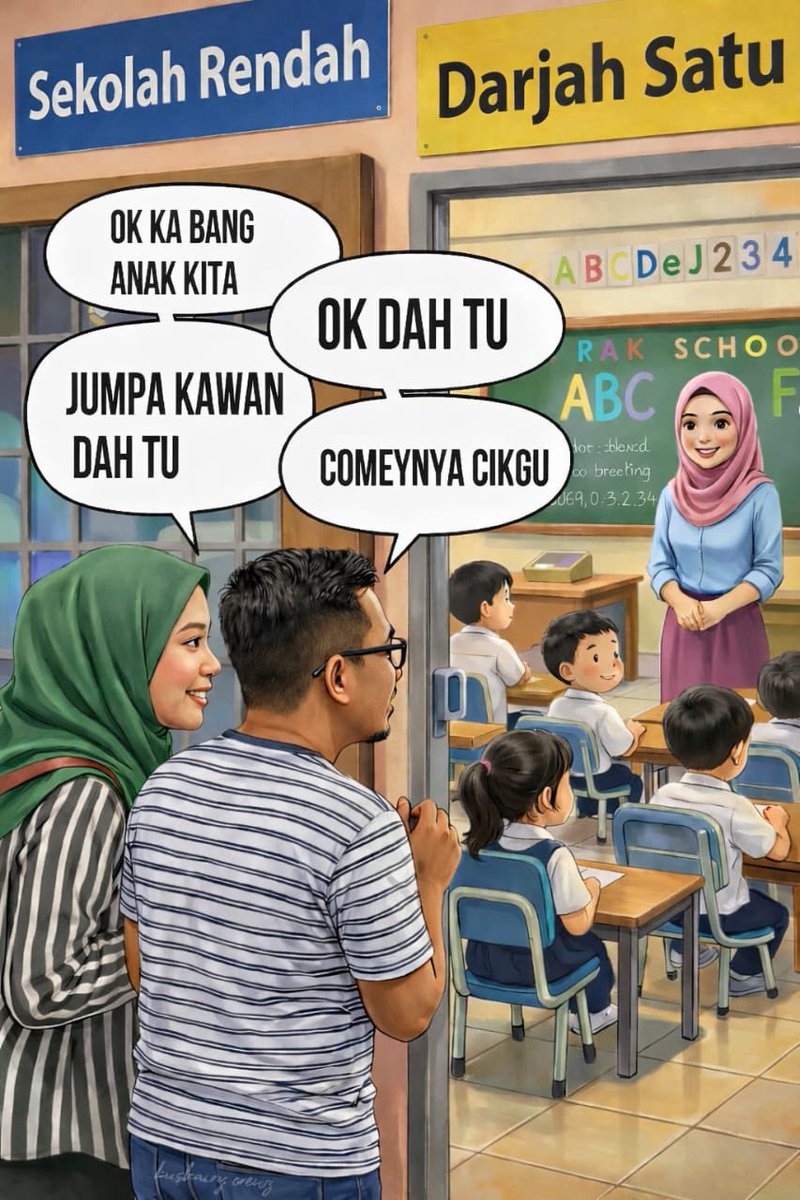 Hari pertama sekolah 📝📚

Mak penuh dengan 100 soalan dalam kepala.
Anak boleh ke? Nangis tak? Jumpa kawan tak?

Ayah?
Tenang…
sebab yang depan mata tu cikgu 😅