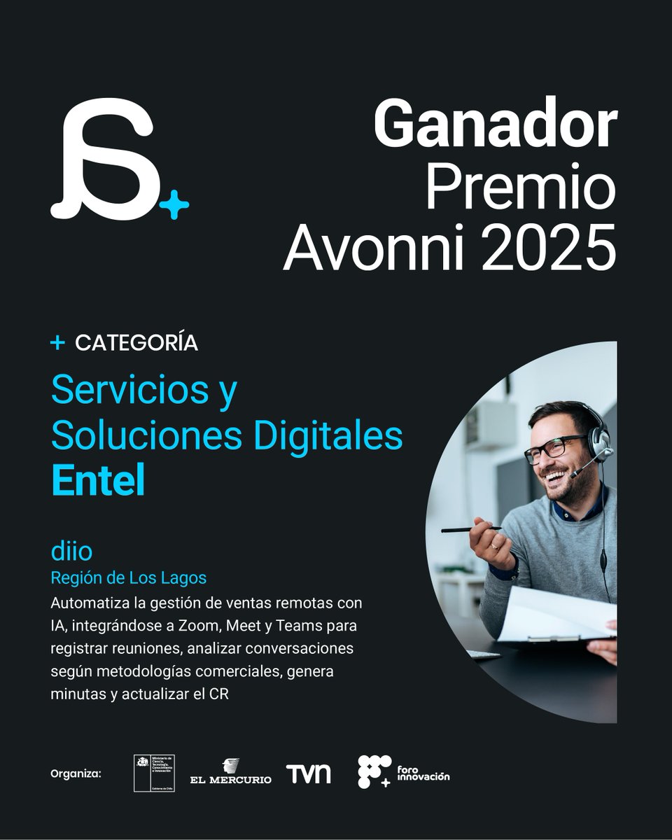diio, ganador Avonni Servicios y Soluciones Digitales <a href="/entel/">Entel Chile</a> 2025.

Este reconocimiento destaca soluciones que no solo responden a los desafíos de hoy, sino que construyen el futuro de los negocios y la tecnología en Chile 🚀

#InnovarparaelFuturo