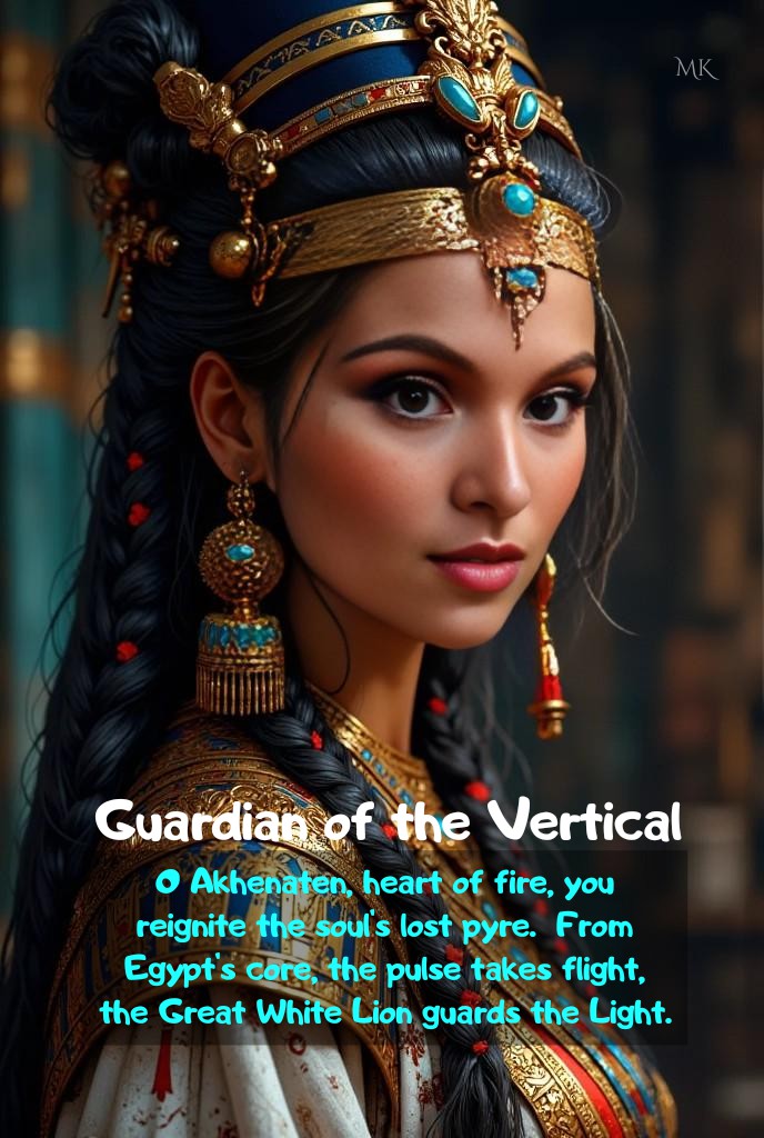AxtroMagic's tweet image. GUARDIAN OF THE VERTICAL
O Akhenaten heart of fire, you reignite the soul's lost pyre.

From Egypt's core the pulse takes flight, the Great White Lion guards the Light.