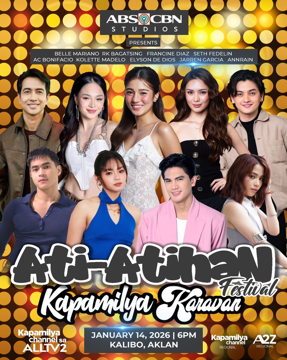 All2gether now, HALA BIRA KAPAMILYA !!! Sumabay na sa kantahan at sayawan sa Ati-Atihan Festival Kapamilya Karavan. 2gether sa kasiyahan with your favorite Kapamilya Stars - AnnRain, Jarren Garcia, Elyson de Dios, Kolette Madelo, AC Bonifacio, Seth Fedelin, Francine Diaz, RK