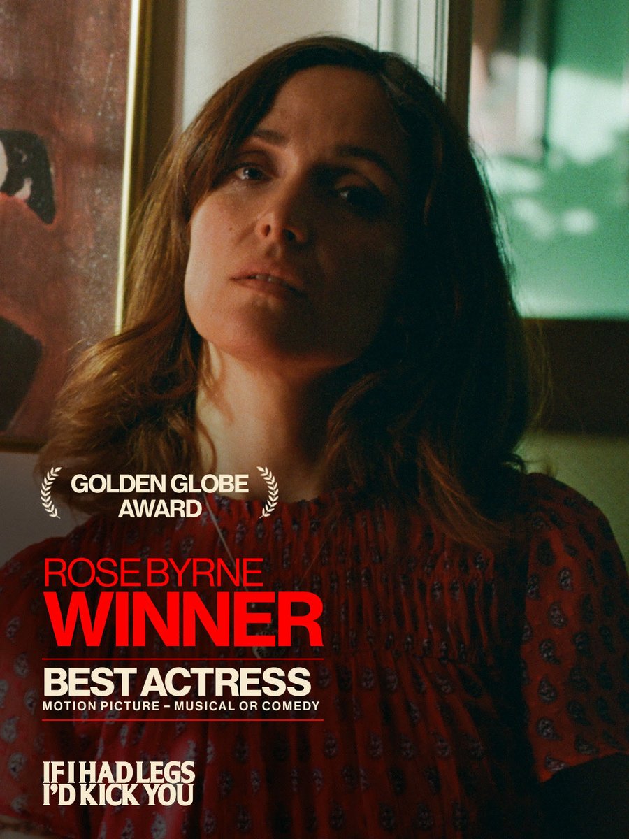 A24's tweet image. Golden Globes WINNER for Best Actress Rose Byrne 🏆