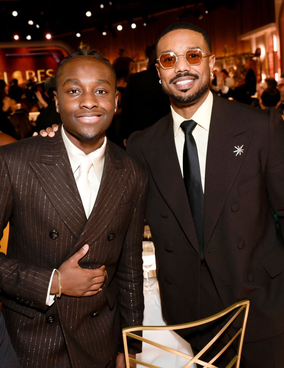 bjordanfiles's tweet image. miles caton and michael b. jordan, sinners family at the #GoldenGlobes