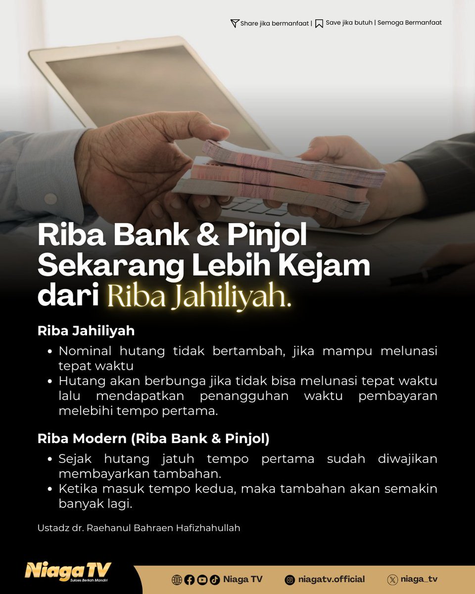 Jauhi pinjol, ribanya lebih ngeri daripada riba di jaman jahiliyah

#Sunnah #reminder #Islam #quote