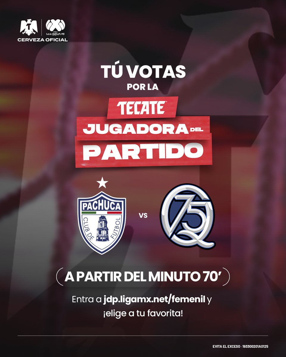 LigaBBVAFemenil's tweet photo. 📥 Momento de votar por la 🌟 #VotaciónTecateJDP entre 🌬️ Pachuca y 🐓 Querétaro.

📲 Vota Aquí: https://t.co/wawu9pWiT9

@CervezaTecate | #TecatePorTi | #PACvsQRO https://t.co/XWvxynMhpv