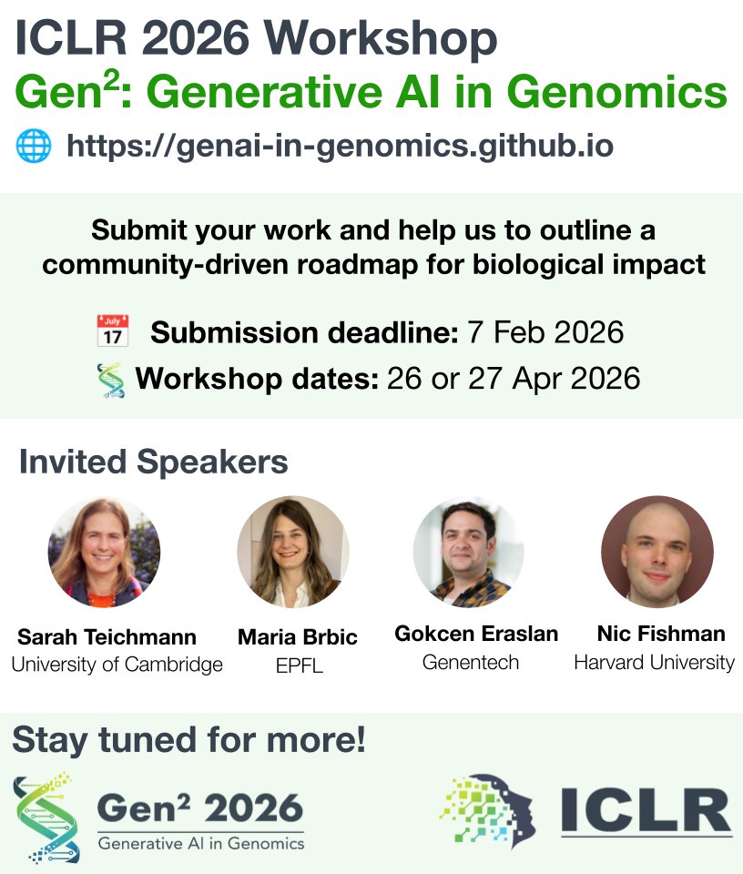 GenAI in Genomics (Gen²) Workshop @ ICLR 2026 tweet media